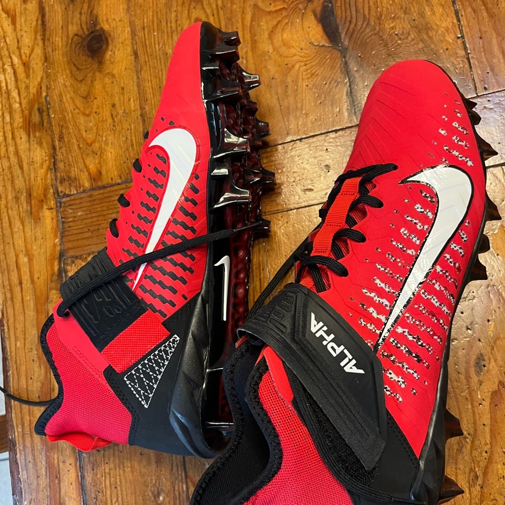 Nike Red and Black ALPHA high top Football cleats
